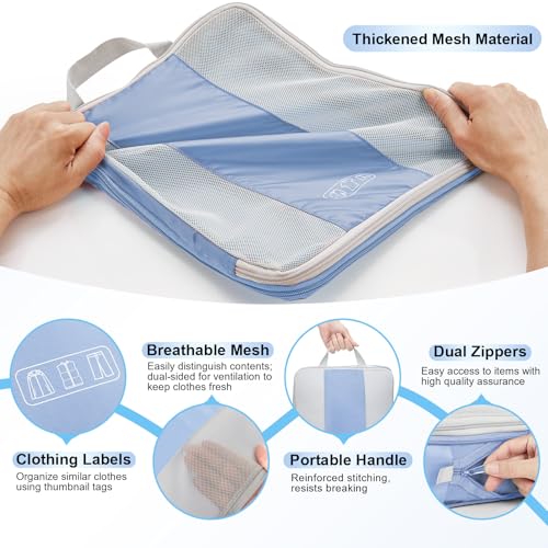 Image of OlarHike 10-Pack Compression Packing Cubes for Travel Essentials,Compressible Expandable Packing Cubes for Suitcase,Luggage Garment Bags for Travel,Handy Helper for Organizing Clothes(Light Blue)