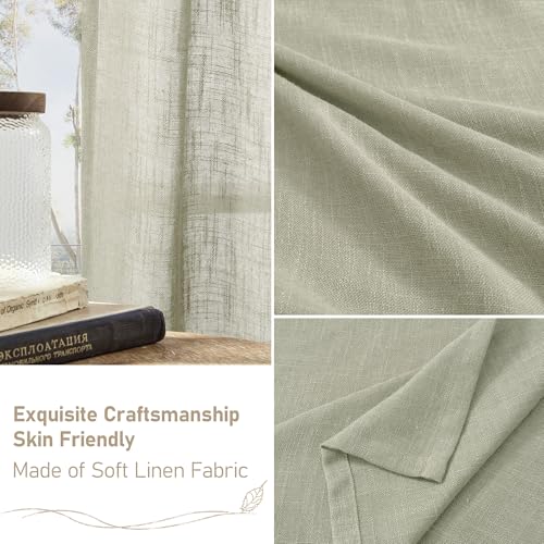 Image of LAMIT Sheer Linen Curtains 63 Inch Length for Bedroom, Faux Linen Textured Light Filtering Neutral Bronze Grommet Window Treatment Drapes for Living Room, 2 Panels, 52 x 63 Inch, Sage Grey