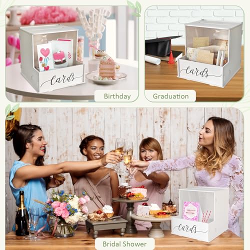 Image of White Card Box with Slot, Wedding Card Boxes for Reception with Flower Trough, Elegant Suggestion Box for Gift Cards Envelope, Perfect for Birthday Bridal Shower Graduation Party Table Decor