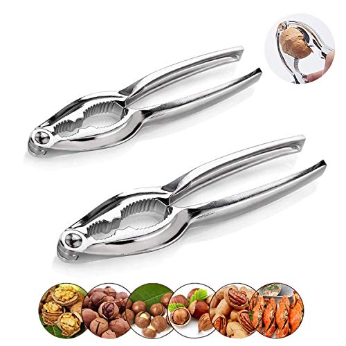 LIZHIGE Cascanueces,2 Piezas Cascanueces Acero Inoxidable,Abridor de Tuercas de Nogal multifunción, agrietador de Nogal, alicates Style A Plata para nueces y mariscos