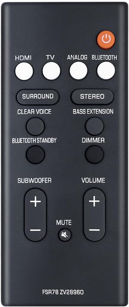 Soundbar Remote Control Replacement FSR78 ZV28960 for Yamaha Soundbar ATS-1060 ATS-1070 YAS-106 YAS-207 YAS-107 YAS-108 YAS-207BL YAS-CU207 Home Audio Speaker Bluetooth Soundbar(CR2032/CR2025 Battery)