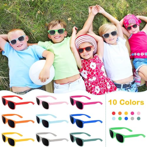 60 Pack Kids Neon Sunglasses Party Favors Bulk, 10 Colors Neon Party Sunglasses Colorful Novelty Sunglasses Cool Sun Glasses for Classroom Prize, Goody Bag Filler, Birthday Party Age 3-82