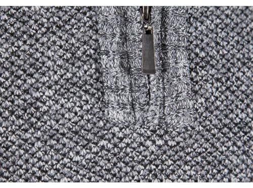 Mens Solid Color Casual Sweater Stand Collar Fleece Sweater Mens Zip Slim Fit Knitted Pullover3