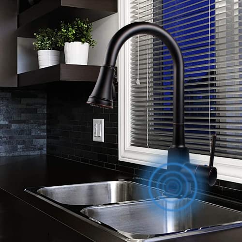 Touchless Kitchen Sink Faucets With Pull Down Sprayer,Kitchen Faucet With Pull Out Sprayer Single-Hole And 3 Hole Deck-Mount,3 Mode Single Handle Oil Rubbed Bronze Easy To Install, Spot Resist #TOP2