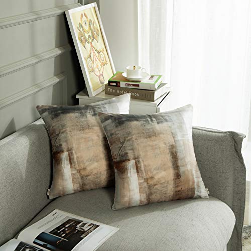 Britimes Throw Pillow Covers Modern Home Art Decor, 18 X 18 Inches Set Of 2 Pillow Cases Decorative, Abstract Oil Painting Pillowcases For Bedroom, Living Room, Taupe Grey Brown Beige #TOP4