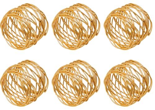 Image of SKAVIJ Handmade Twisted Wire Mesh Napkin Rings Holders Decor Dinner Party Wedding Thanksgiving Christmas Gathering (Gold 6pcs)
