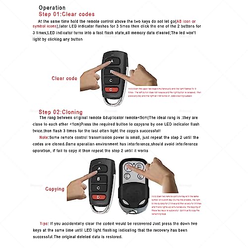 Universal Duplicator Garage Door Remote, 433.92 Mhz for Gate Replacement Electric Gate, Cloning Remote Control Keychain (4 PCS) - Image 3