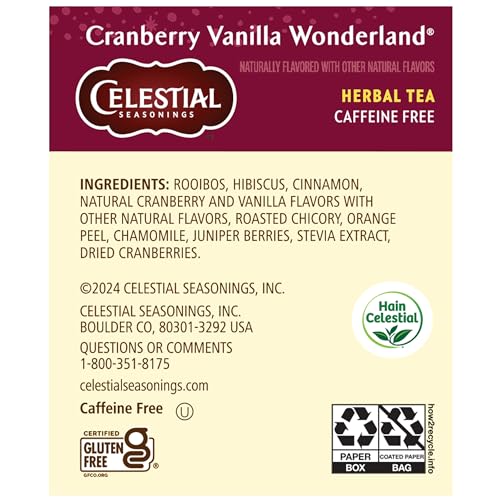 Image of Celestial Seasonings Herbal Tea, Cranberry Vanilla Wonderland, 18 Count (Pack of 6)
