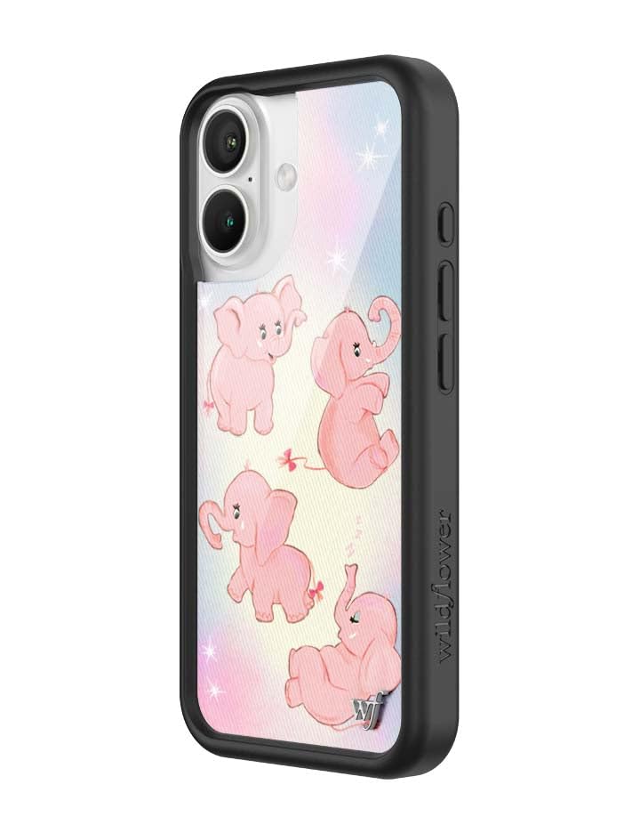 Image of Wildflower Cases - Compatible with iPhone 16 | Protective Black Bumper, 6.5ft Drop Test Certified, Women Owned Small Business | Pink Elephants