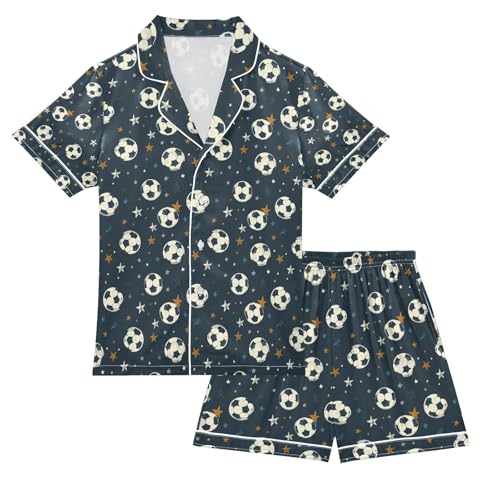 senya Space Star Football Satin Summer Pajama Sets Silk Short Sleeve Button Down Sleepwear