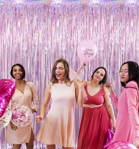 Image of GOER 3.2 ft x 8.2 ft Metallic Tinsel Foil Fringe Curtains Party Photo Backdrop Party Streamers for Birthday,Graduation,New Year Eve Decorations Wedding Decor(1 Pack,Laser Pink)