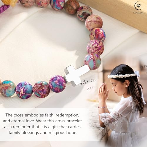 UPROMI Cross Bracelet for Girls Baptism Communion Confirmation Gifts, Kindergarten/Preschool/5th Grade/8th Grade Graduation Gifts2