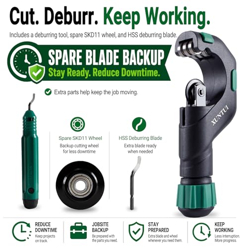 Image of Copper Pipe Cutter, 3 /16 inch-2 inch OD Tubing Cutter Kit | Cuts copper, brass, aluminum, EMT, exhaust & 304 thin-wall stainless tubing; deburrer, spare wheel & blade included