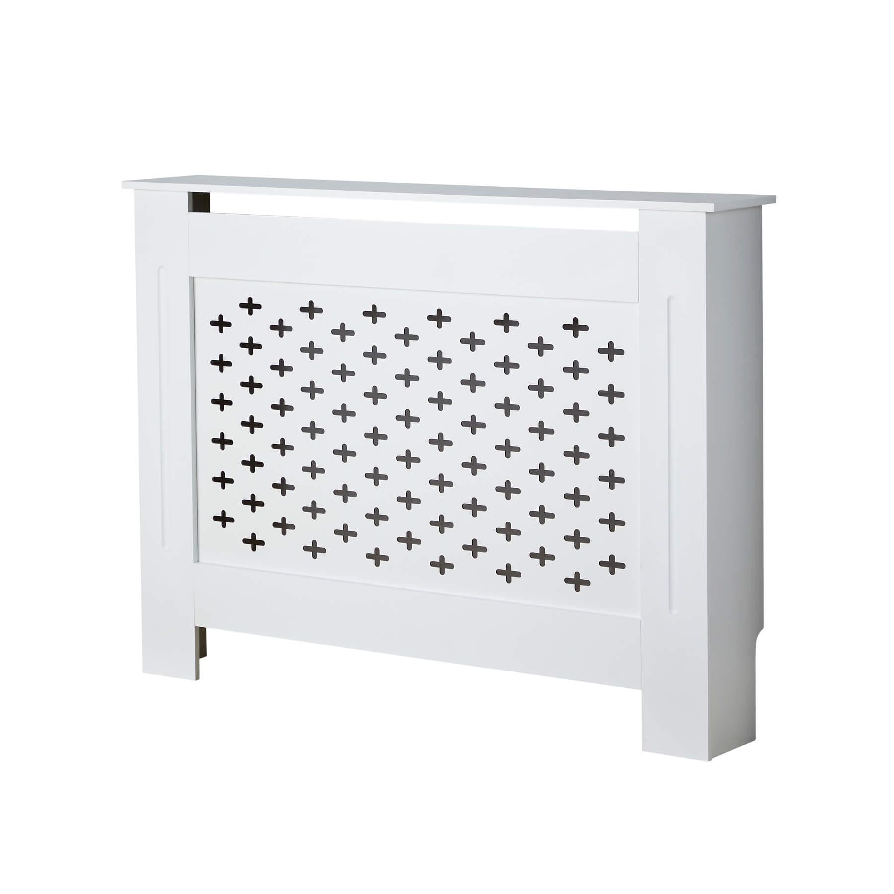 Home Source Radiator Cover Wooden Wall Cabinet Shelf Decorative Grill, White, Medium 112cm