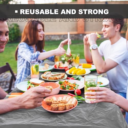Image of Boao 12 Plastic Elastic Fitted Tablecloths, 8 Ft, 96 x 30 Inch, Gray
