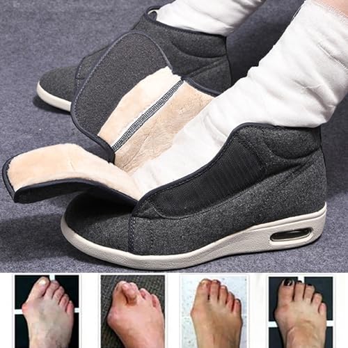 Non-Slip Diabetic Edema Walking Shoes,Warm Plush Casual Orthopedics Wide Feet Swollen Boots Thumb Eversion Comfort Adjust Lightweight Sneakers2