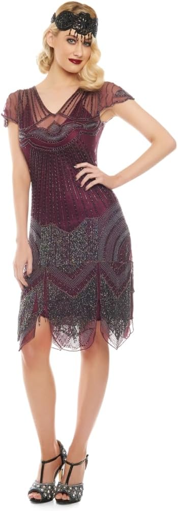 gatsbylady londonBeatrice Plum Flapper 1920s Vintage Inspired Great Gatsby Art Deco Charleston Wedding Guest Bridesmaids Dress Handmade