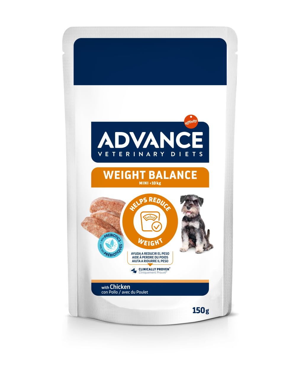 ADVANCE Cane WEIGHT BALANCE MINI | alimento umido completo dietetico per cani, per ridurre l'eccesso di peso, 12 bustine da 150 grammi l'una.