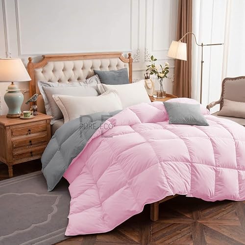 Image of PURE ECO Reversible 300 GSM Comforter Single Size - Luxury & Soft Microfiber 300 GSM Comforter for Winter - Duvet /Blanket Single Size (60 inchX90 inch) - Baby Pink /Silver Grey Color