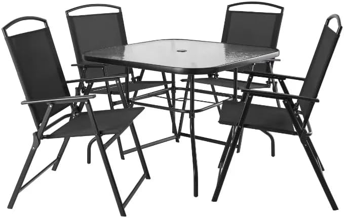 Garden Dining Set 5 Piece - Table and Chair for Patio Terrace | Indoor, Outdoor | Dining Set with Table, Lounge Set | Black Steel |