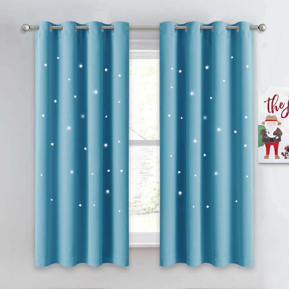 NICETOWN Teal Blue Magic Starry Window Drapes for Nursery, W52xL63, 2 Pack