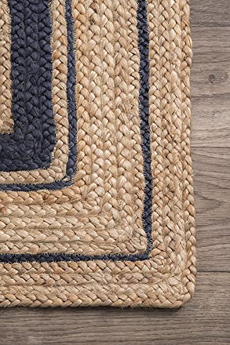 Image of Handwoven 5x8 feet Jute Rectangular Rug, Natural Fibers, Braided Reversible Carpet for Stylish Bedroom Living Room Dining Room Kids Room (5x8 feet, Black & Beige)