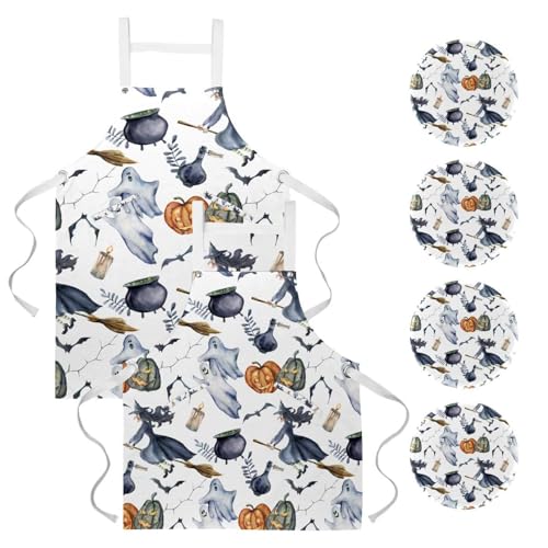 Lot de 2 tabliers de cuisine avec 4 broches motif halloween