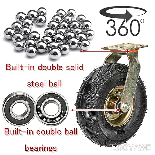 工業用ヘビーデューティーキャスター2個セット、8インチ 10インチ空気圧ゴムキャスターホイール、移動サイレント交換用キャスター、カー