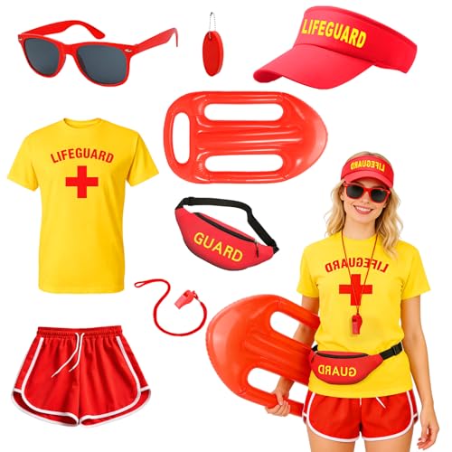 Atomvia 8 Pcs Lifeguard Costume Accessories Lifeguard Fancy Dress Women (L)