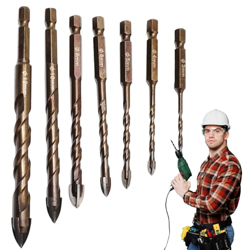 Brocas Para Hormigón | Juego de Brocas para Azulejos | 7 Piezas Punta Resistente para Granito, Mármol, Porcelana, Cerámica, Vidrio