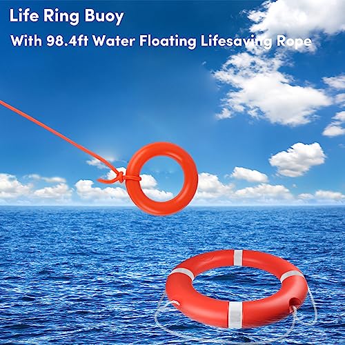 2Pack 23" Life Ring, Life Preserver Ring with 98.4FT Water Floating Lifesaving Rope,Boat Safety Throw Rings with Reflective Tape,Include Rings Buoy Bracket(Orange) by ORLANG - Used condition - Image 6