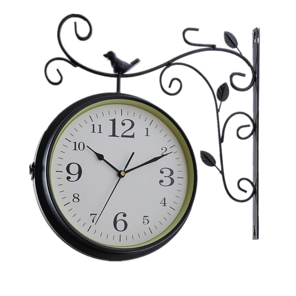 Horloge de gare double face vintage en métal étanche pour jardin et décoration extérieur