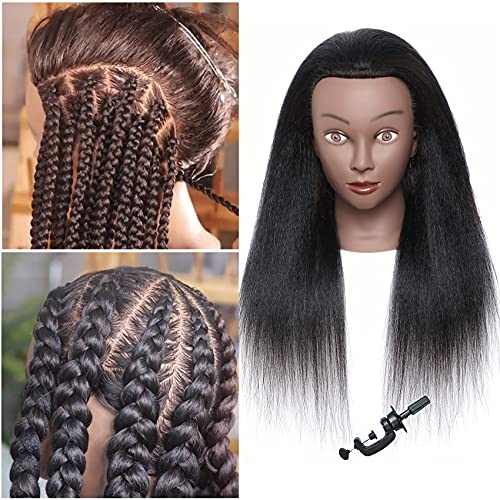 Black Mannequin Head with Human Hair for Braiding 16" 100% Real Hair Mannequin Head Cosmetology Mannequin Head with Hair Doll head for Hair Styling Free Table Mannequin Stand(16")