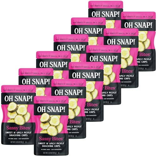 OH SNAP! Sassy Bites (12 Pack) - Sweet Pickle Bites With A Little Kick - Fresh Packed Ready to Eat Sweet & Spicy Pickle - Gluten-Free Fat-Free Non-GMO Veggies - Delicious & Healthy Snack