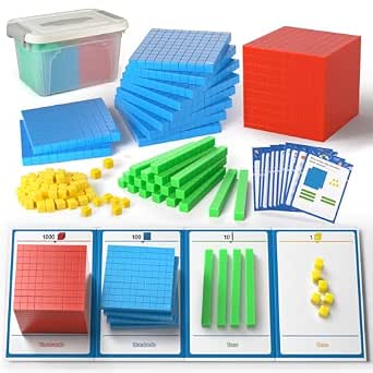 TOMMYHOME Base Ten Blocks with Place Value Chart - Math Manipulatives for Kids