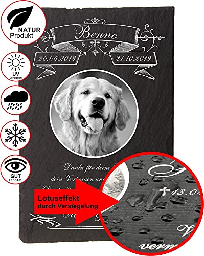 Pokal Center Westerheider Tiergrabstein mit Bild und Text, Gedenktafel mit personalisierter Gravur für Hunde, Katzen, Haustiere Gedenksteine aus Naturschiefer 30 x 20 cm