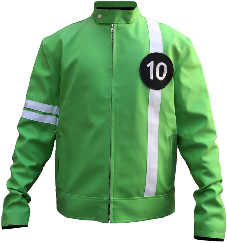 Green Alien Swarn Tennyson Ben - Ten Jacket Faux Leather Green and White Biker Jacket For Men - Image 4