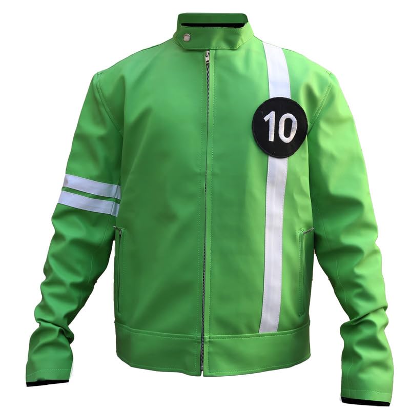 Green Alien Swarn Tennyson Ben - Ten Jacket Faux Leather Green and White Biker Jacket For Men4