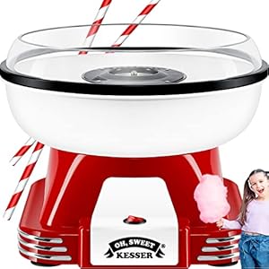 KESSER® Candy Floss Machine Set for Your Home – With 30 x Candy Floss Sticks & Measuring Spoons – Retro Cotton Candy Machine – Candy Floss Machine with Accessories – Height 22 cm – 500 W Red White
