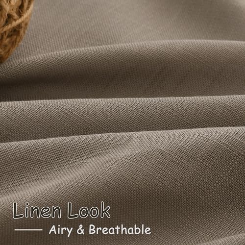 Image of Nanspring Dark Taupe Curtains 80 Inches Length for Living Room Back Tab Rod Pocket Semi Sheer Linen Drapes Muted Neutral Boho Linen Textured Window Curtain for Dining Room Bedroom 52X80 Inches