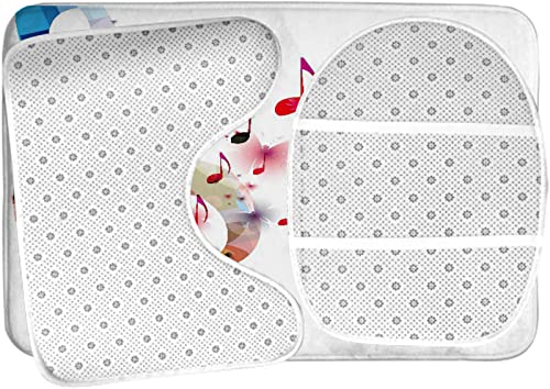 Badezimmerteppich-Set, 3-teilig, Musik, kreative Kunst, Musiknoten, Rhythmus, Lied, waschbare Badeteppiche, rutschfest, mit Rückenpolster, Konturteppich und Toilettendeckelbezug – Bild 6