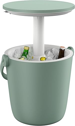 Keter Go Bar - Enfriador portátil de cerveza y vino de 4.2 galones con asa y mesa desplegable para exteriores, perfecto para tu patio, picnic y