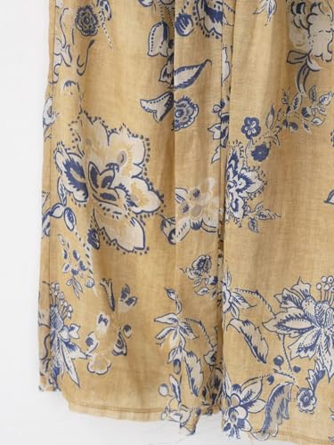 Women's Flowy Ramie Floral Print Mid Rise Midi Skirt with Pockets, Side Zipper & Frayed Hem A-Line Style4