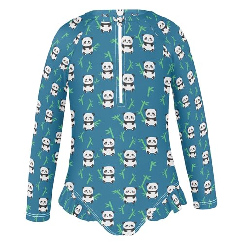 Cute Panda Girls Long Sleeve Rashguard Swimsuit UV Protection One-Piece Swimwear Bathing Suit B04042022