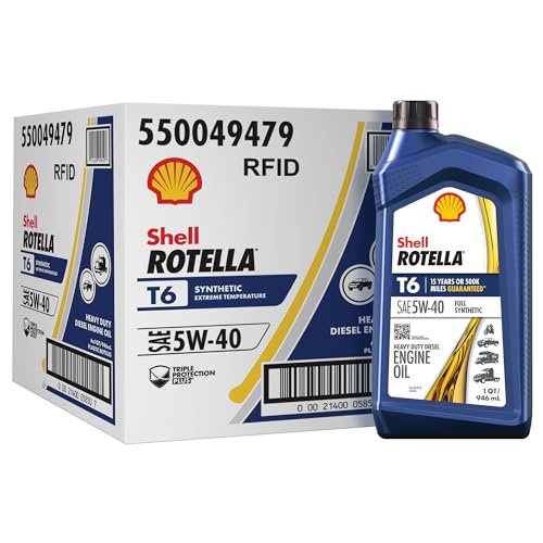 Image of Shell Rotella T6 Full Synthetic 5W-40 Diesel Engine Oil, 1 Quart (6 Pack)