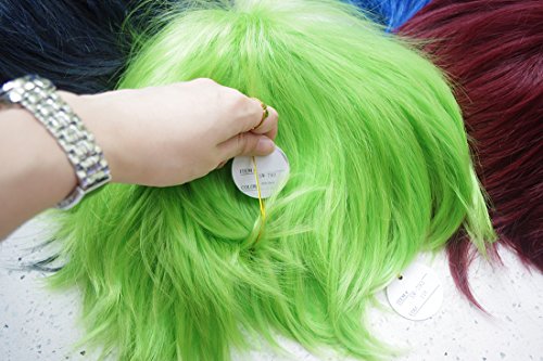 Image of Max Beauty Unisex Green Wig, Anime Short Cosplay Wigs With Bangs Heat Resistant Hair for Party and Halloween for Gift + Free Cap