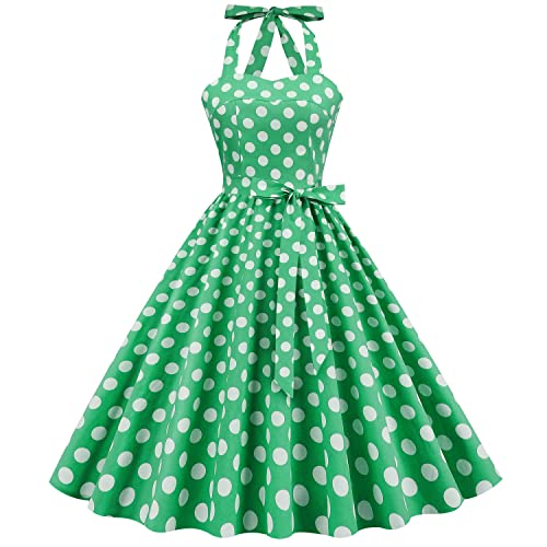 Image of 1950s Dresses for Women Vintage Retro Cocktail Party Swing Dresses Halter Floral Rockabilly 50s Polka Dot Pin up Dress