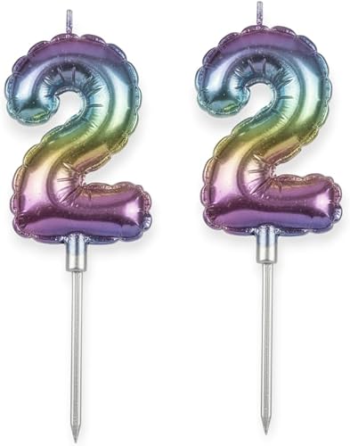 Candle Birthday Balloon – Rainbow 5cm Number 2 | Pack of 2 Mini Party Balloons for Cake Decorations, Birthdays & Celebrations