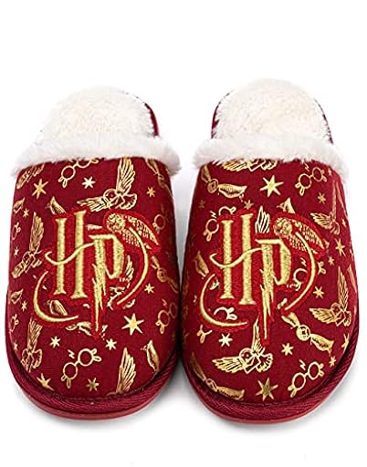 Harry Potter Zapatillas Para Niñas | Zapatos de casa mullidos para niños Mercancías, regalos para ella | Magical Red Gold Hedwig Gafas Estrellas Mocasines sin cordones 34 EU | Ya disponible en tu tienda friki favorita! En mundofriki.es!