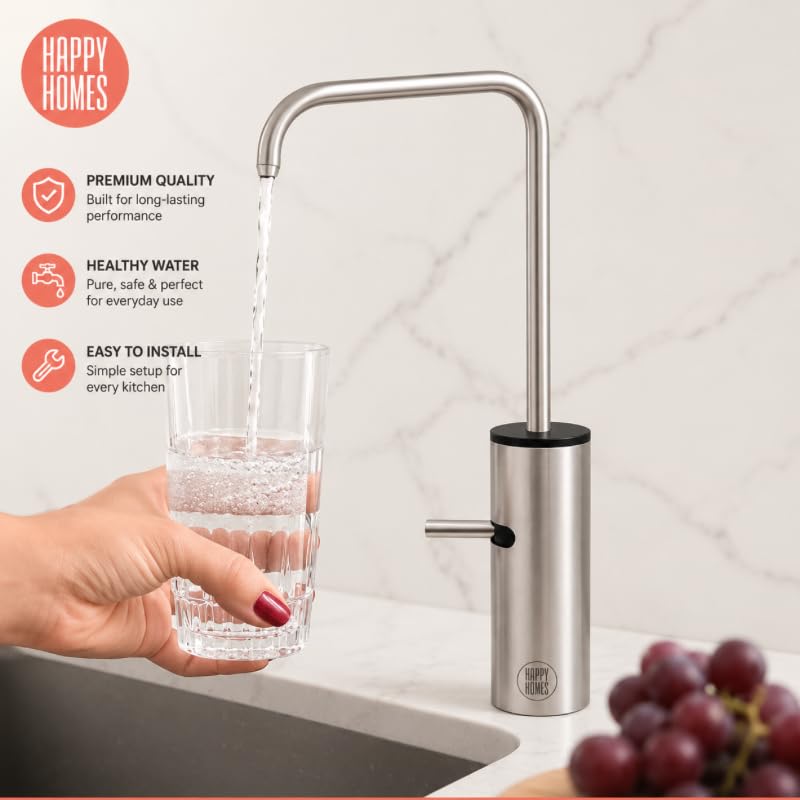 Image of Happy Homes Stainless Steel Faucet Tap - Ideal for Undersink RO Water Purifiers & Kitchen Sinks - Durable Drinking Water Filter Tap (Silver Steel)